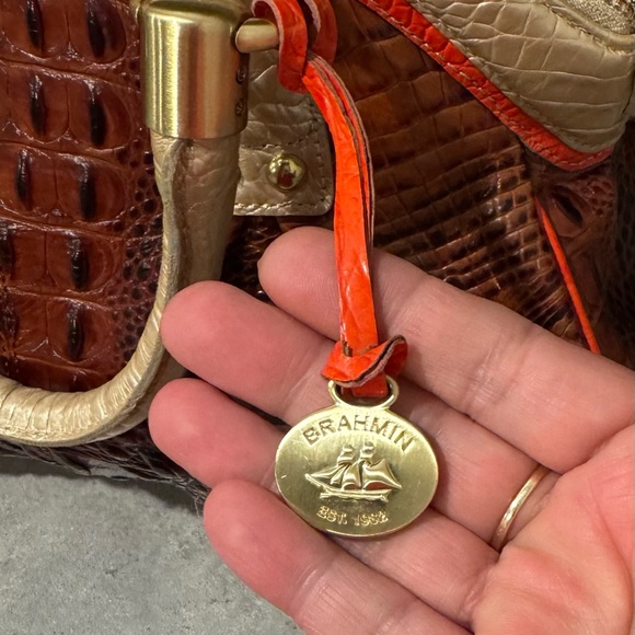 Brahmin Lisa Prosecco Tri-Colored Croc-Embossed Leather Satchel! Preowned!! - Picture 9 of 13